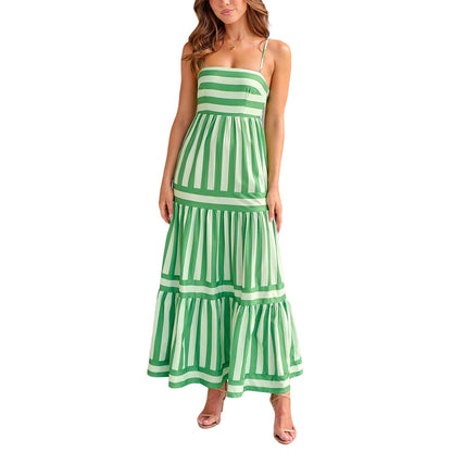 Chic Striped Tiered Midi Slip Dress