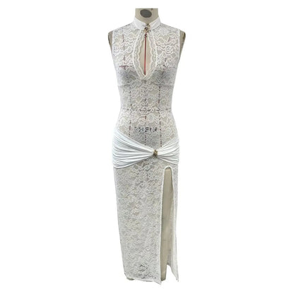 Sexy Lace High Slit Maxi Dress