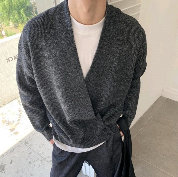 Mens Relaxed-fit V-neck Knit Jacket Versatile