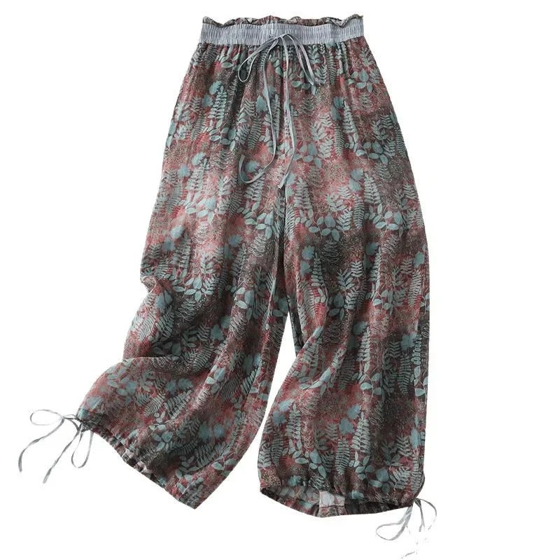 Cotton Linen Printed Slim Fit Pants