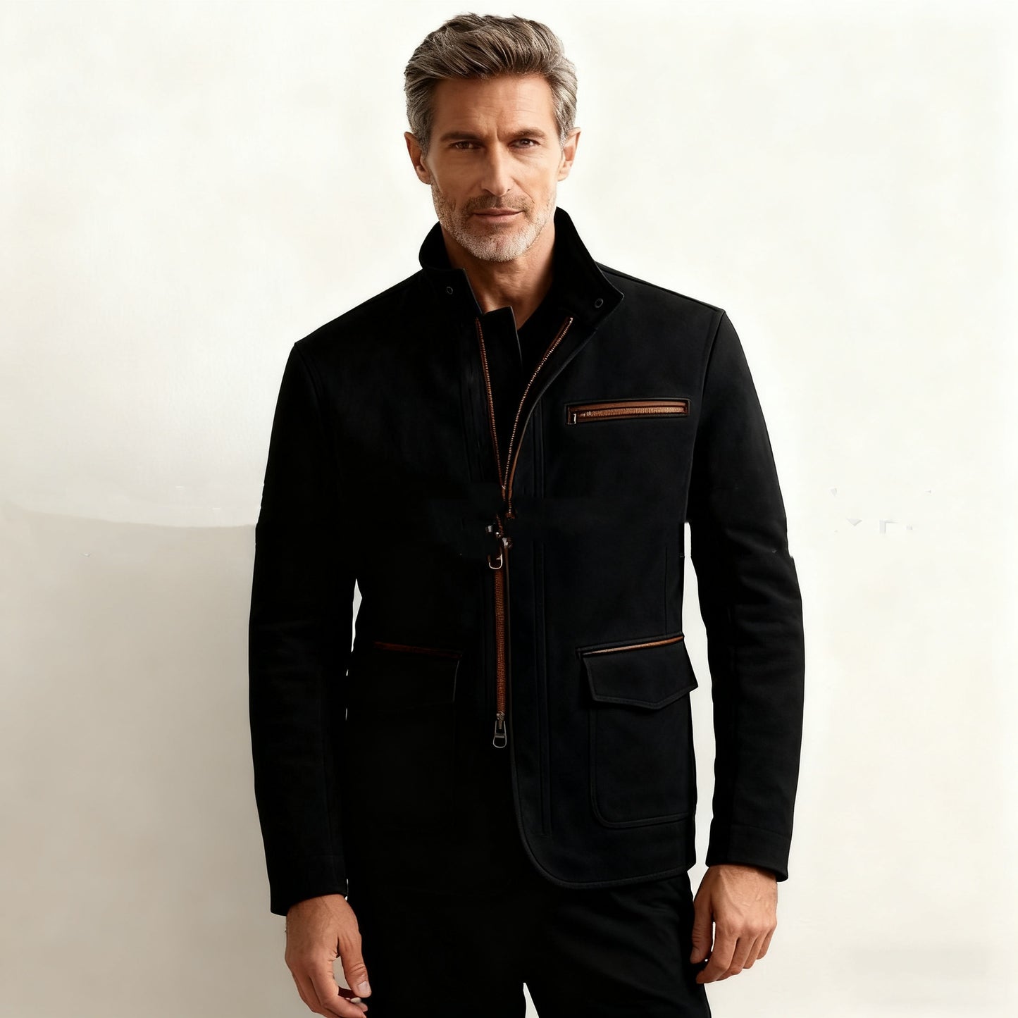 Men’s Stand-Up Collar Zip-Up Casual Vintage Jacket