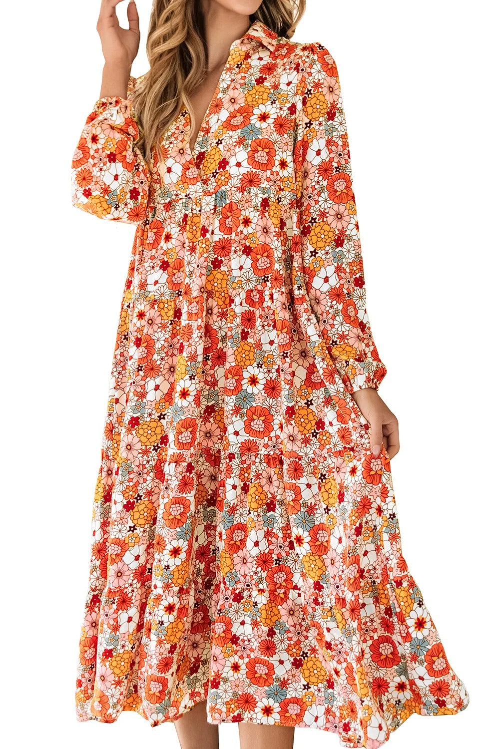 Multicolor Boho Floral Ruffled Dress