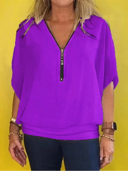 White Chiffon Batwing Sleeve Blouse