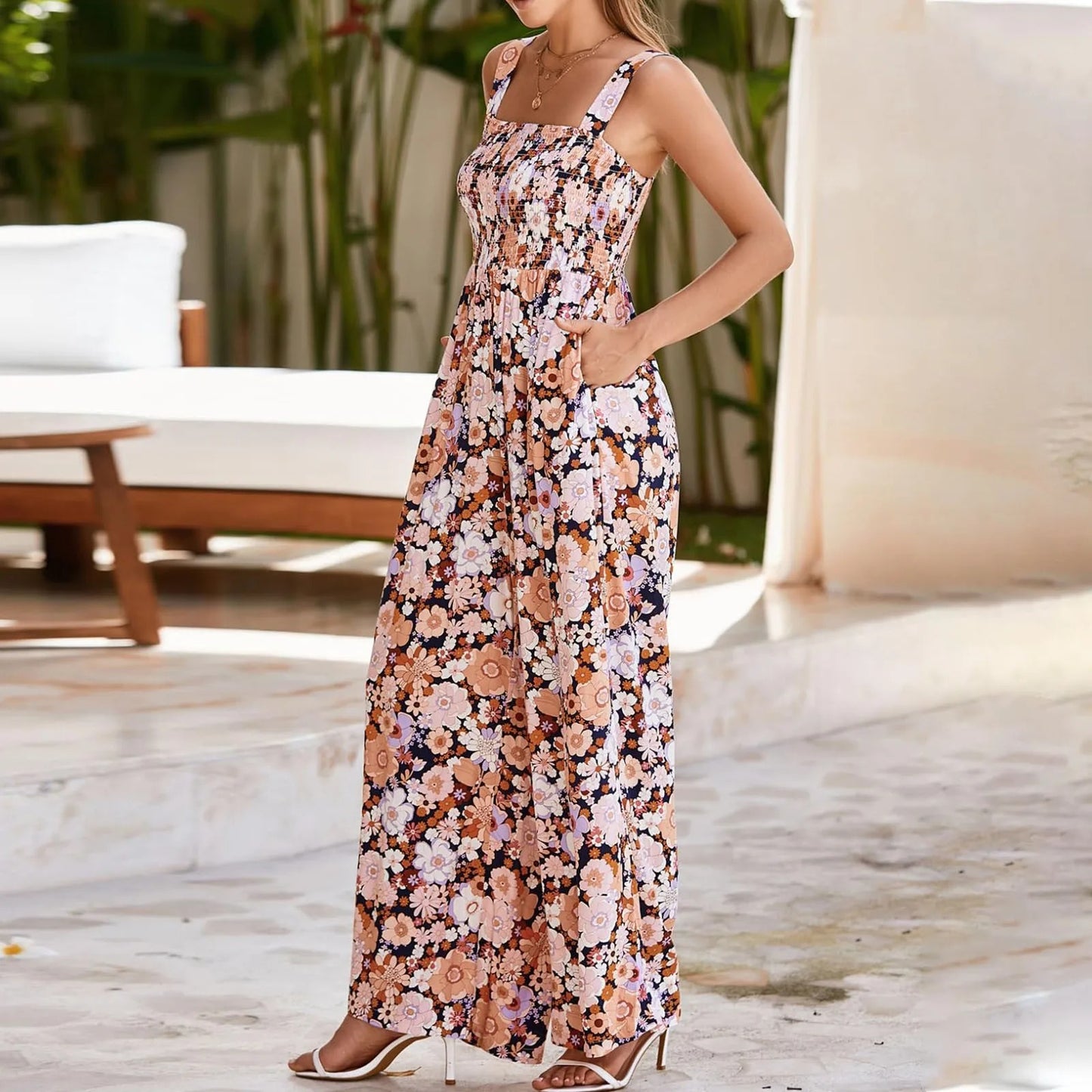 Printed Sleeveless Wide-Leg Jumpsuit
