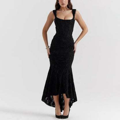 Elegant Backless Pleated Evening Dress