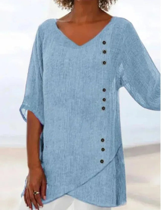 Blue Cotton V-Neck