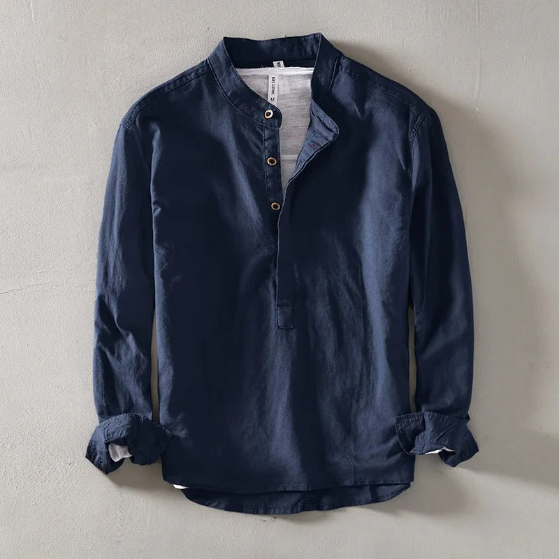 Linen Stand Collar Shirt