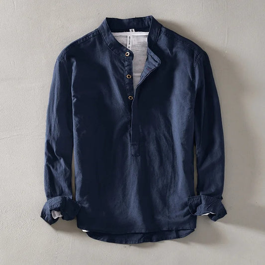 Linen Stand Collar Shirt