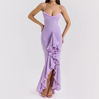 Luna Flare Ruffled Backless Slit Dress