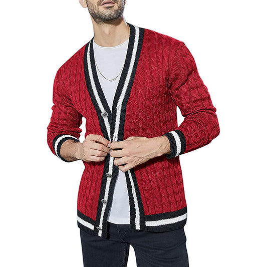 Men’s Color Block Long Sleeve Knit Sweater Jacket