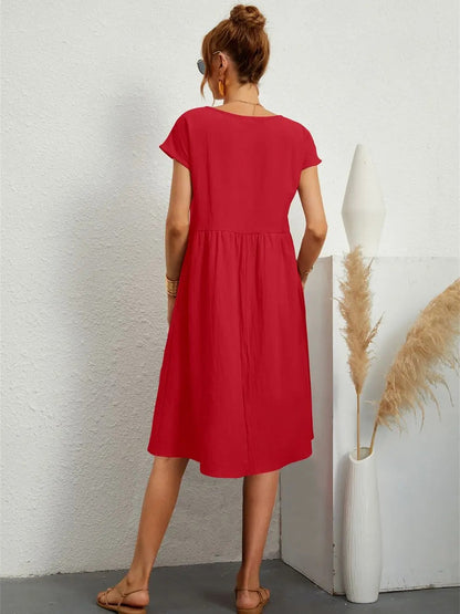 Women’s Vintage O-Neck Casual Summer Dress with Pockets