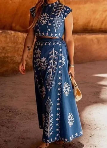 Boho Retro Print Skirt Set