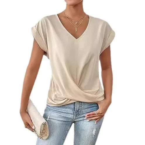 Irregular Knot V-Neck Tee