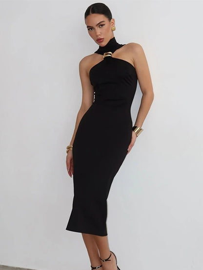 Sleek Noir Off-Shoulder Bodycon Dress