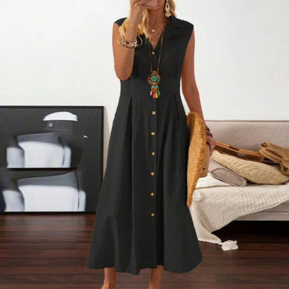 Suit Collar Cotton Linen Dress