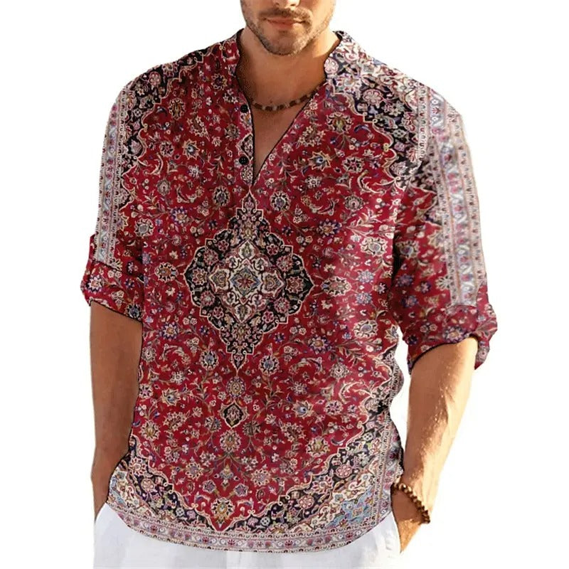 3D Floral Henley Shirt
