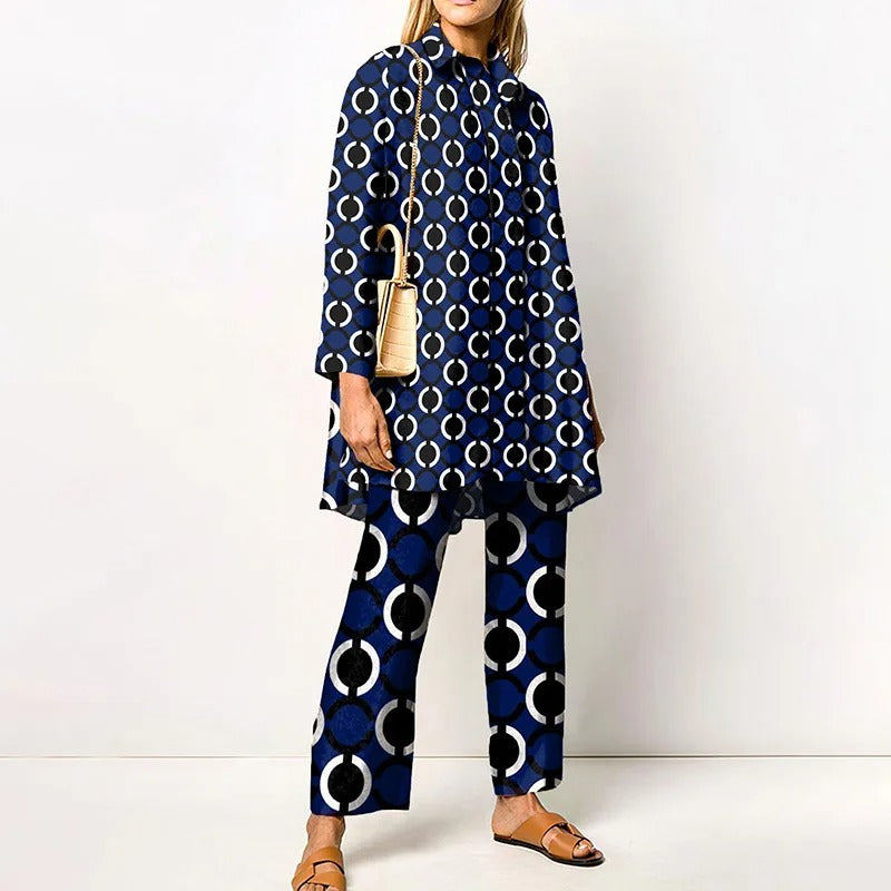 Vintage Print Loose Two-Piece Set