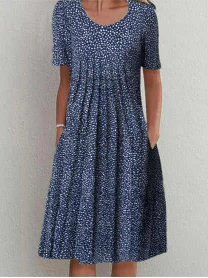 Floral A-line Round Neck Home Dress