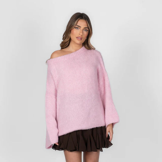 French Off-Shoulder Knit Sweater Soft, Chic & Elegant