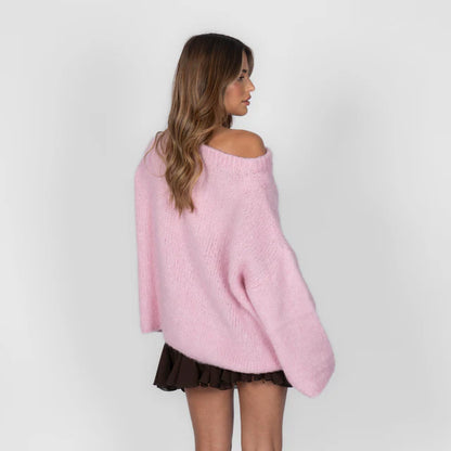 French Off-Shoulder Knit Sweater Soft, Chic & Elegant
