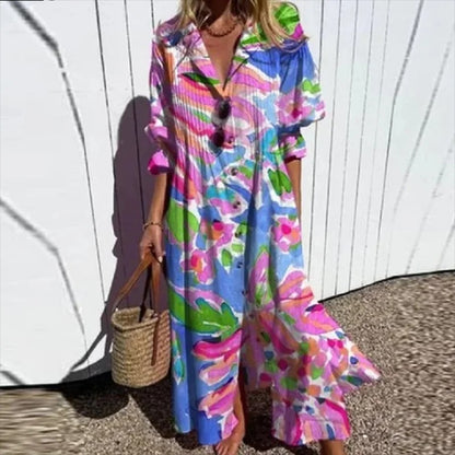 V-neck Bohemian Shirt Dress