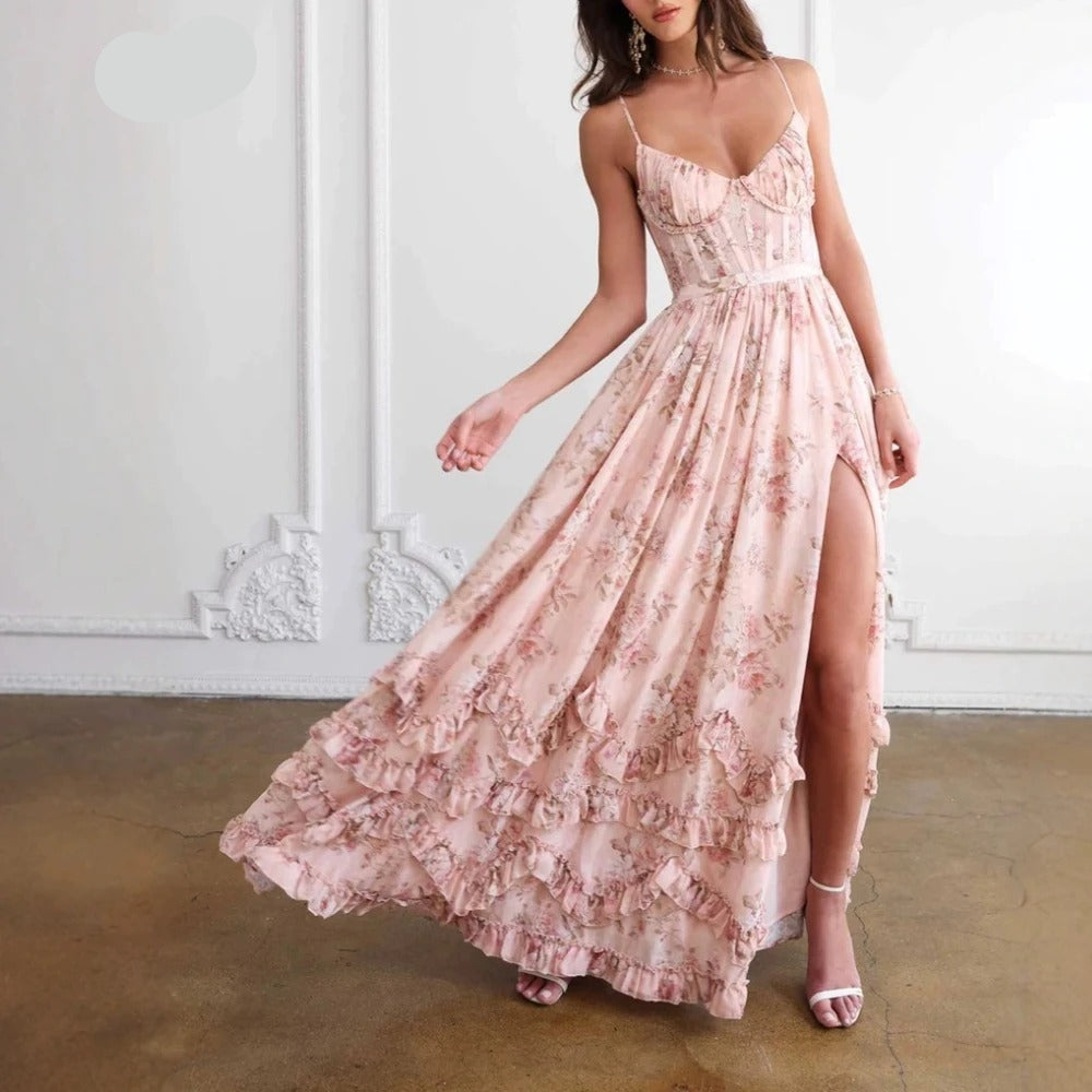 Sexy Ruched Split Maxi Dress