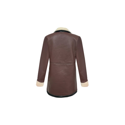 Zipper Composite Fur Turn-Down Collar Coat