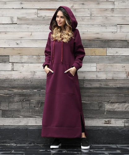 Hooded Sweater Dress with Pockets