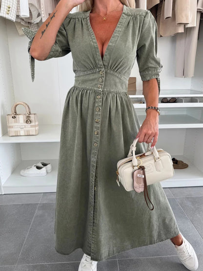 Vintage Lace-Up Denim Dress