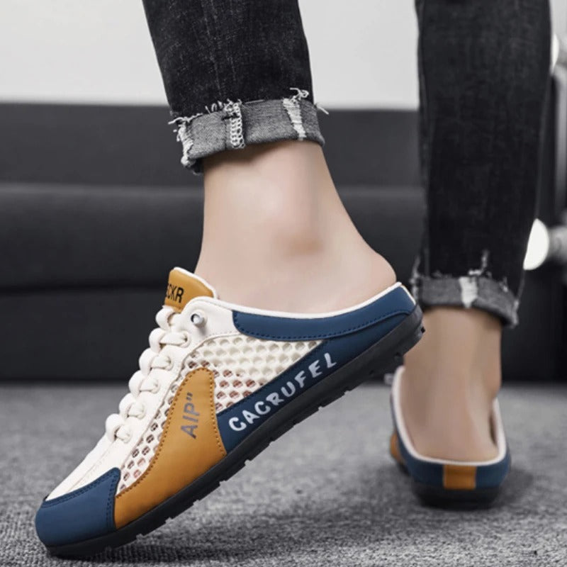 Breathable PU Leather Mesh Slides
