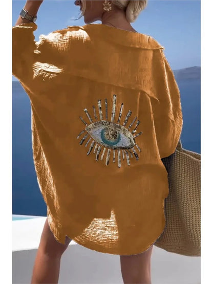 Sequin Eye Lapel Beach Shirt