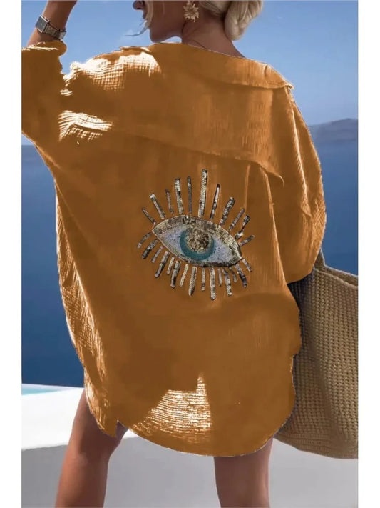 Sequin Eye Lapel Beach Shirt