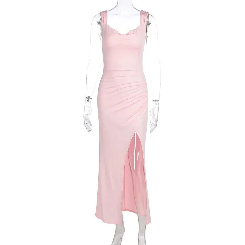 Backless Slit Empire Waist Dress