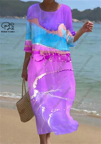 Vintage Floral 3D Printed Midi Dress