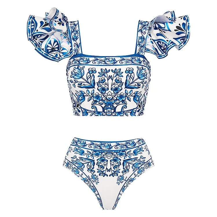Flaxmaker Vintage Printed Swimsuit and Sarong