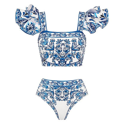 Flaxmaker Vintage Printed Swimsuit and Sarong