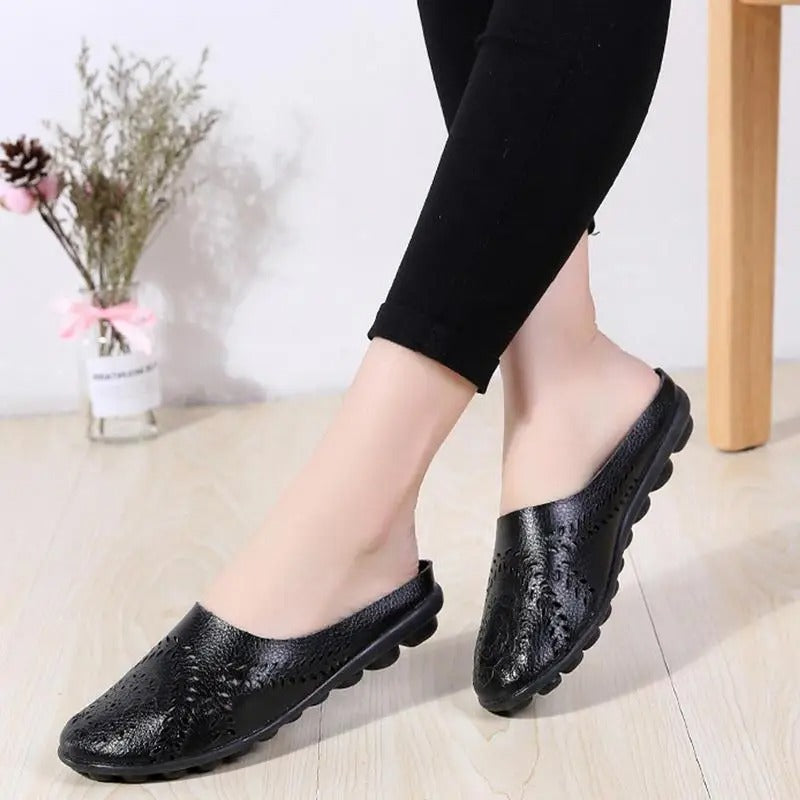 Breezy Chic Leather Slip-On Mules