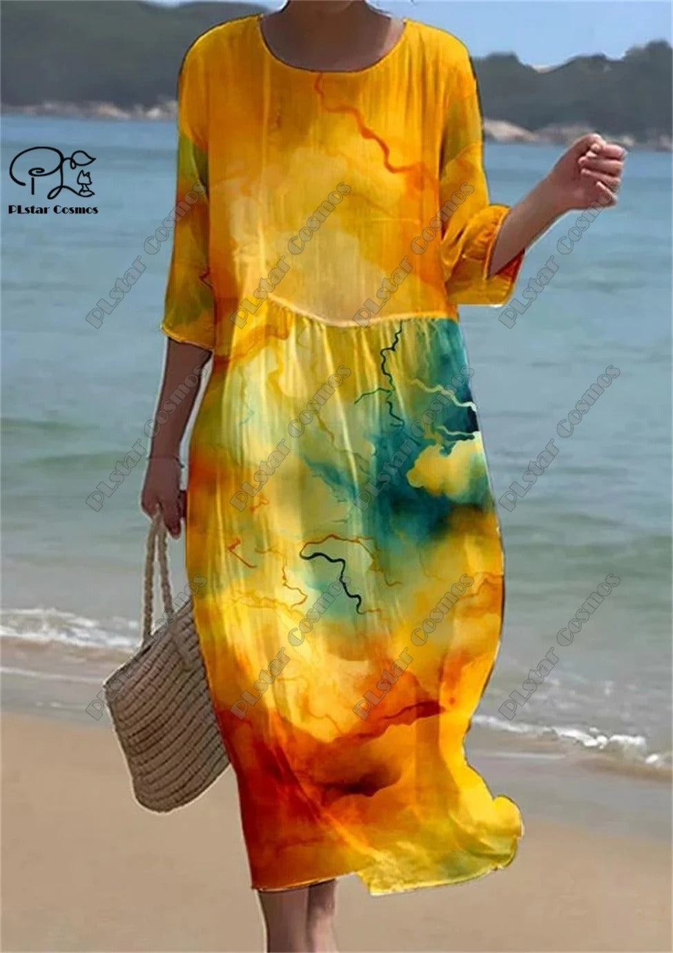 Vintage Floral 3D Printed Midi Dress