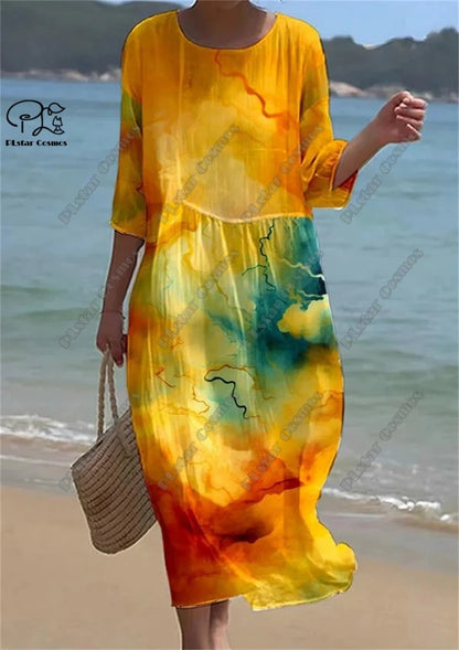 Vintage Floral 3D Printed Midi Dress