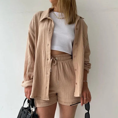 Two-Piece Button Up - Shorts & Vest Blouse