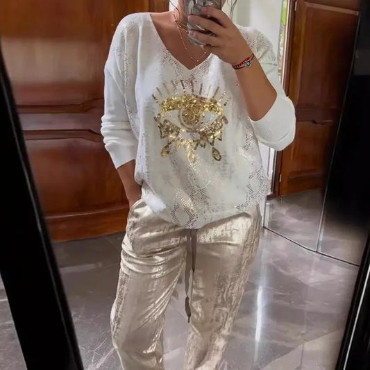 Gold Eye Print Glittery Set