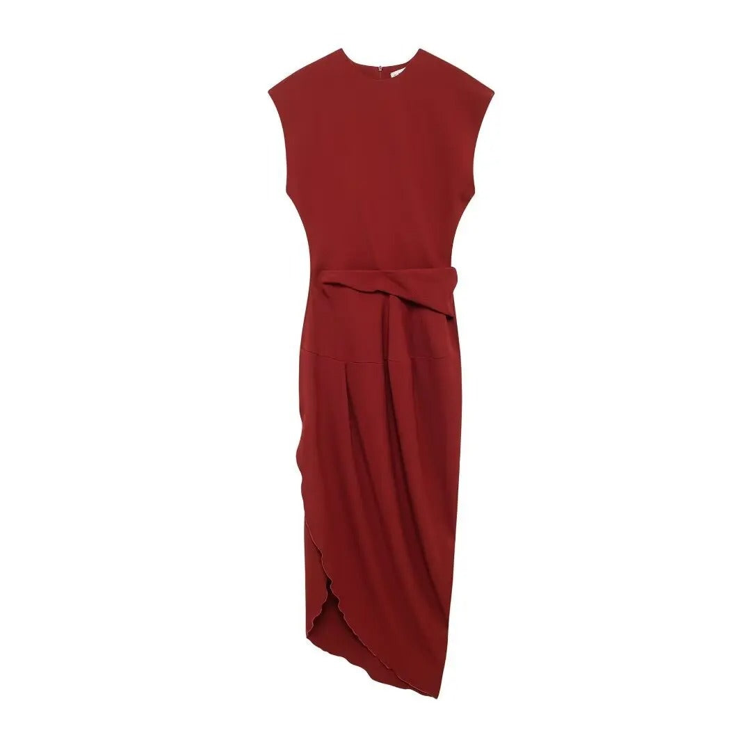 Asymmetric Ruched Waist Slim Dress