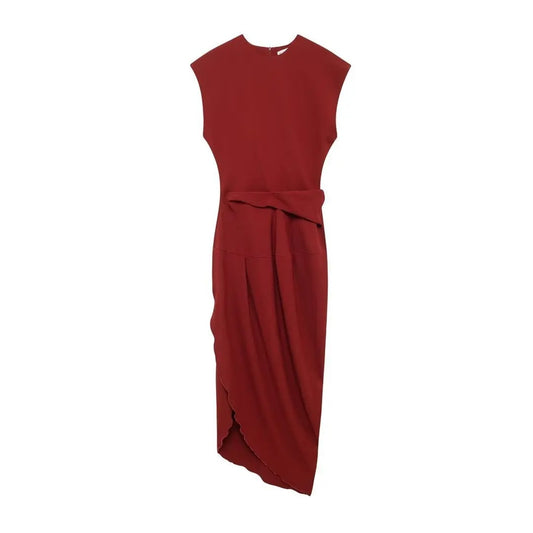 Asymmetric Ruched Waist Slim Dress