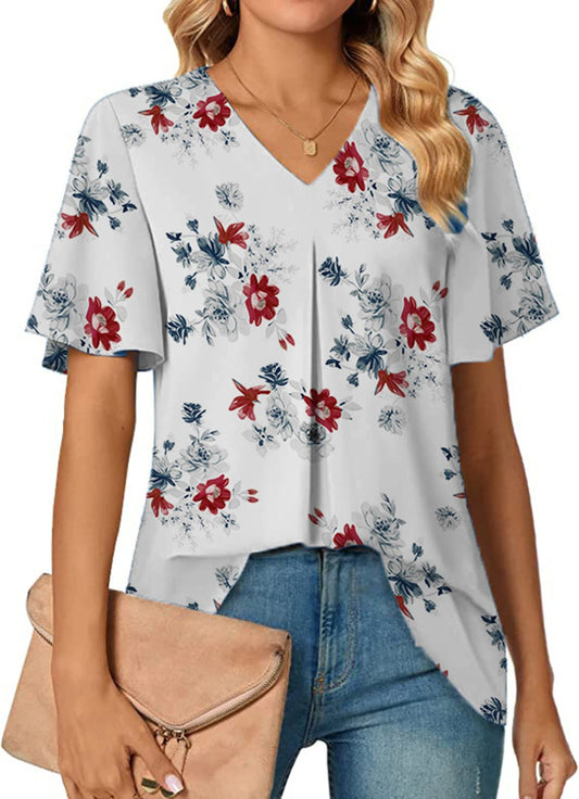 Floral V-Neck Summer Tee for Women