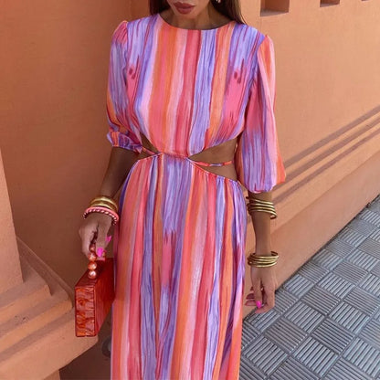 Strappy High Waist Summer Print Dress