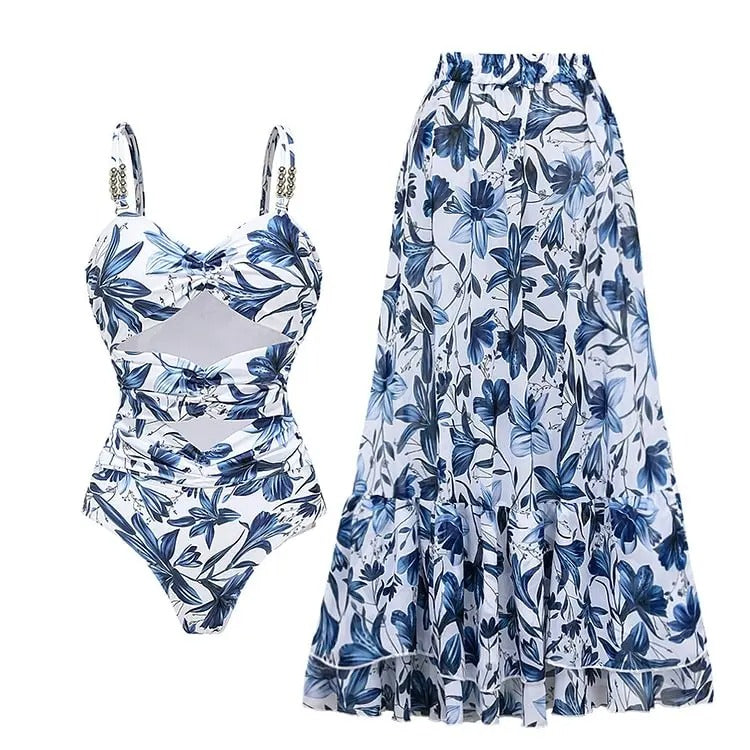 Flaxmaker Vintage Printed Swimsuit and Sarong