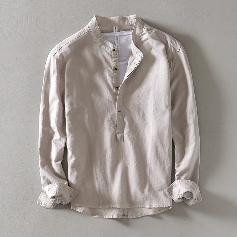 Linen Stand Collar Shirt