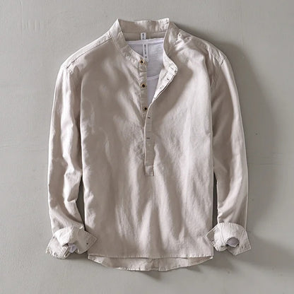 Linen Stand Collar Shirt