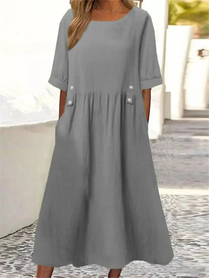 Elegant Cotton Linen Casual Dress