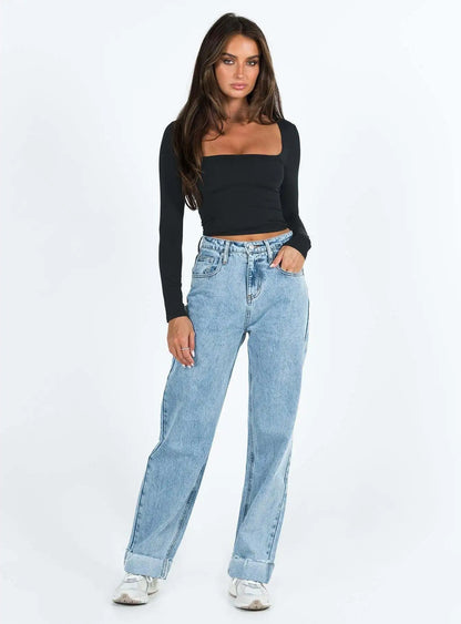 Street Muse Cropped Solid Long Sleeve Tee